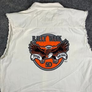 Biker Design‎ Sleeveless Button-Up Shirt Men's 3XL White Frayed Motorcycle Vest